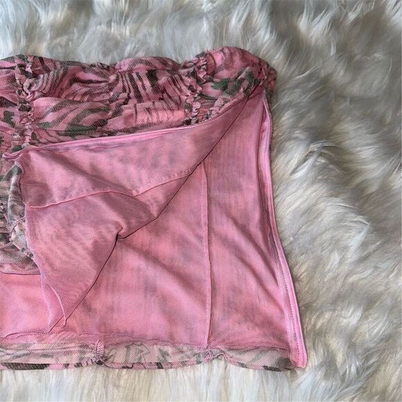 I.AM.GIA Womens Mesh Ruched Parton  Lined Tube Top Crop Pink Stretchy Size L Y2K - Picture 6 of 11